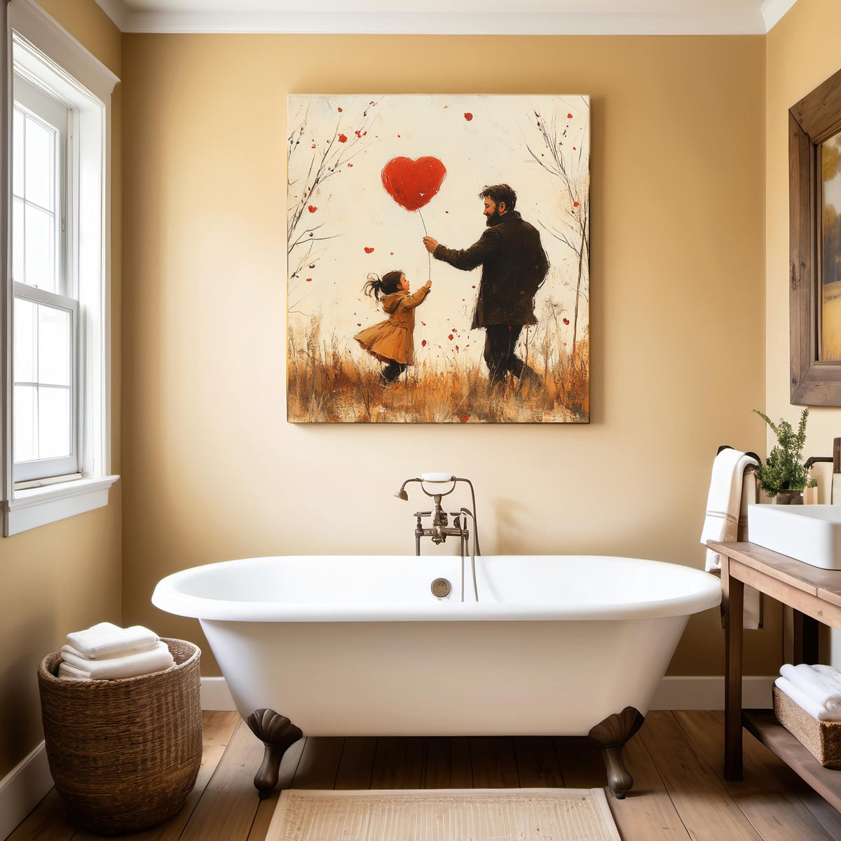Father Daughter Heart Balloon Print: Whimsical Family Love Artwork (Digital Download)