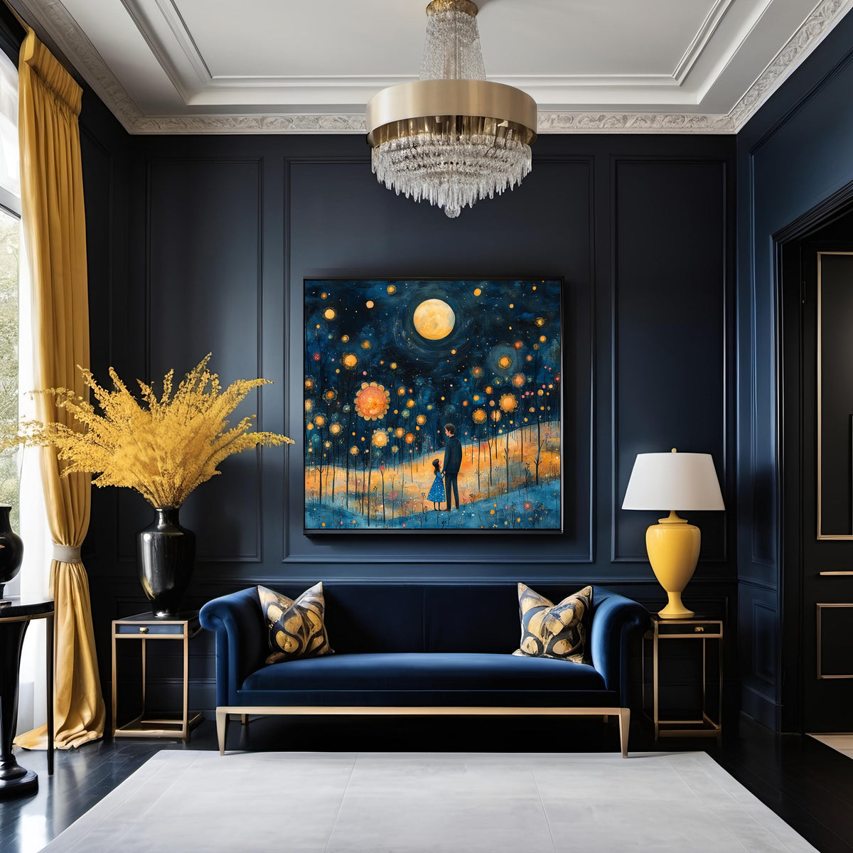 Father Daughter Moonlit Print: Dreamy Night Sky Family Illustration (Digital Download)