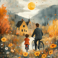 Father Son Bicycle Ride Art Print: Oil Painting Family Wall Decor (Digital Download)
