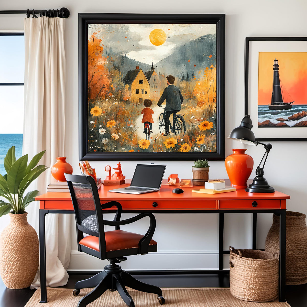 Father Son Bicycle Ride Art Print: Oil Painting Family Wall Decor (Digital Download)
