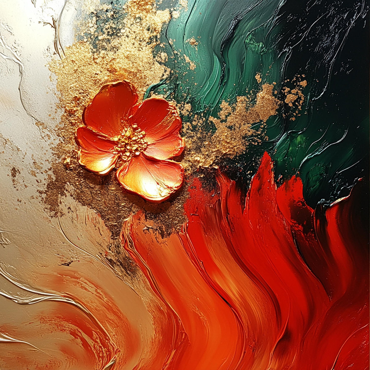 Juneteenth Abstract Floral Art Print: Red, Green, Gold Cultural Heritage (Digital Download)