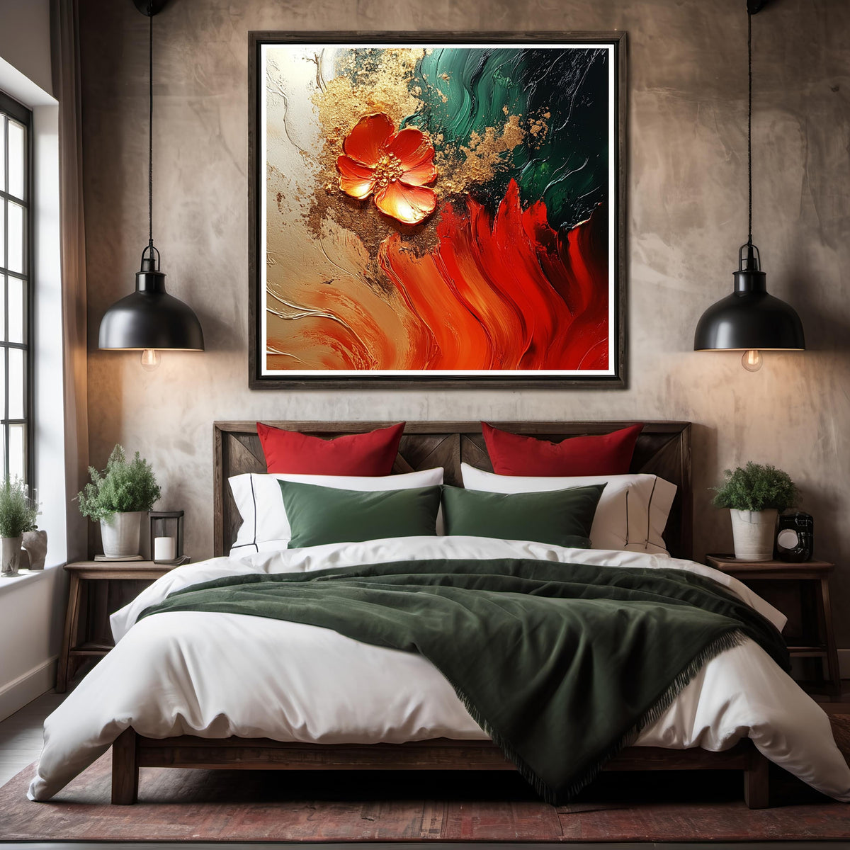 Juneteenth Abstract Floral Art Print: Red, Green, Gold Cultural Heritage (Digital Download)