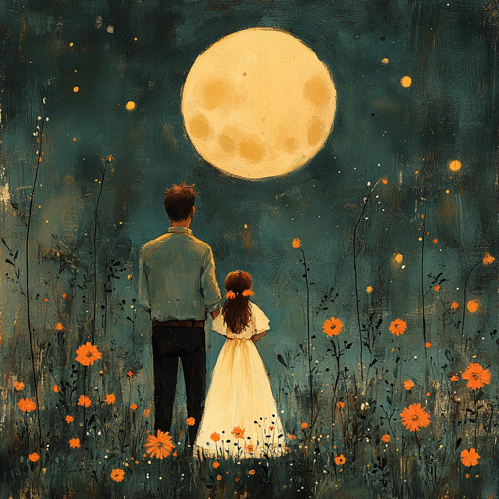 Father Daughter Moonlit Art Print: Whimsical Family Illustration (Digital Download)