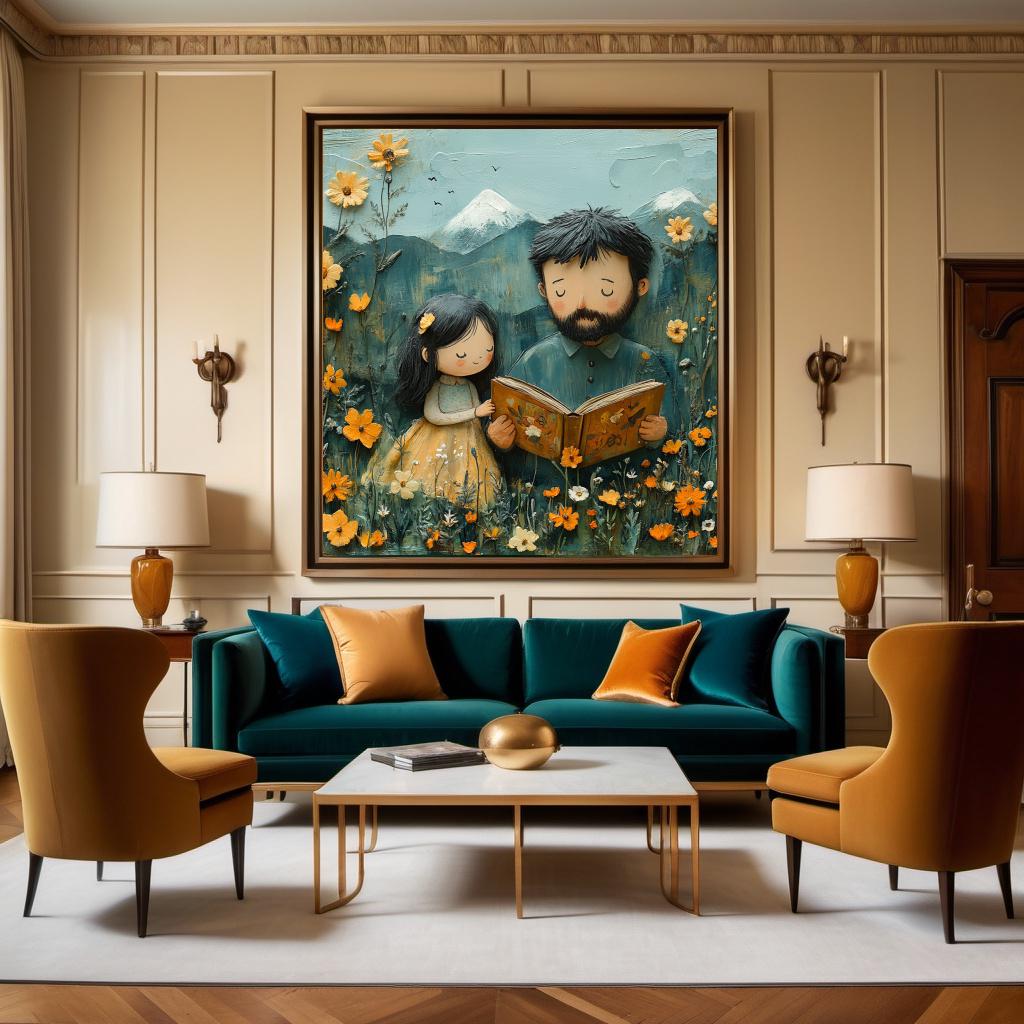 Father Daughter Reading Print: Whimsical Storybook Art, Nursery Decor (Digital Download)