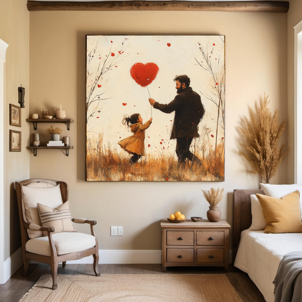 Father Daughter Heart Balloon Print: Whimsical Family Love Artwork (Digital Download)