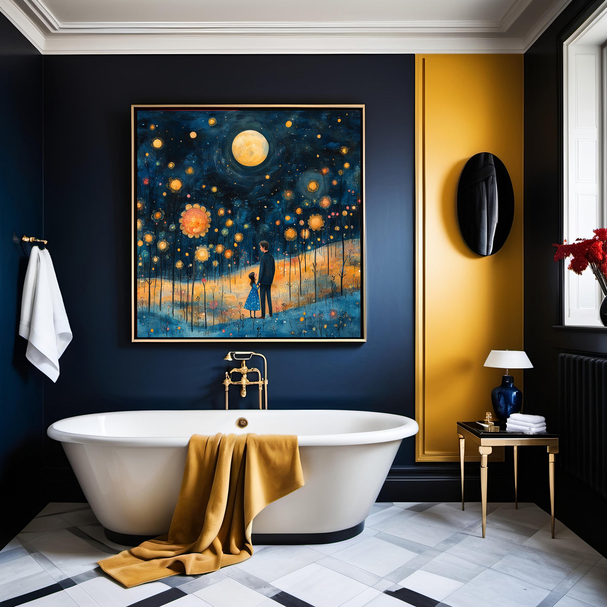 Father Daughter Moonlit Print: Dreamy Night Sky Family Illustration (Digital Download)