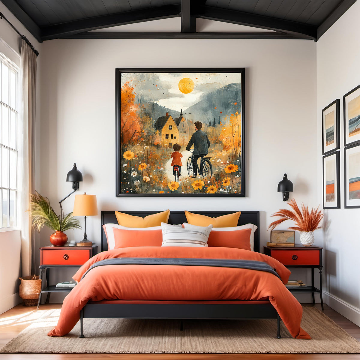 Father Son Bicycle Ride Art Print: Oil Painting Family Wall Decor (Digital Download)