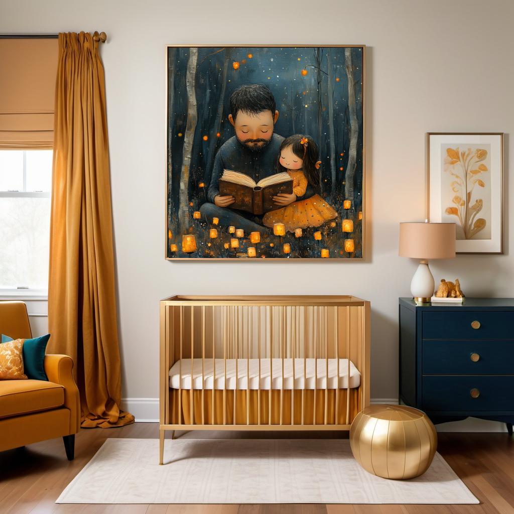 Father Daughter Storytime Print: Whimsical Reading Illustration, Nursery Decor (Digital Download)