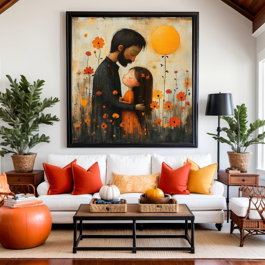 Father Daughter Hug Print: Whimsical Family Love Storybook Wall Art (Digital Download)