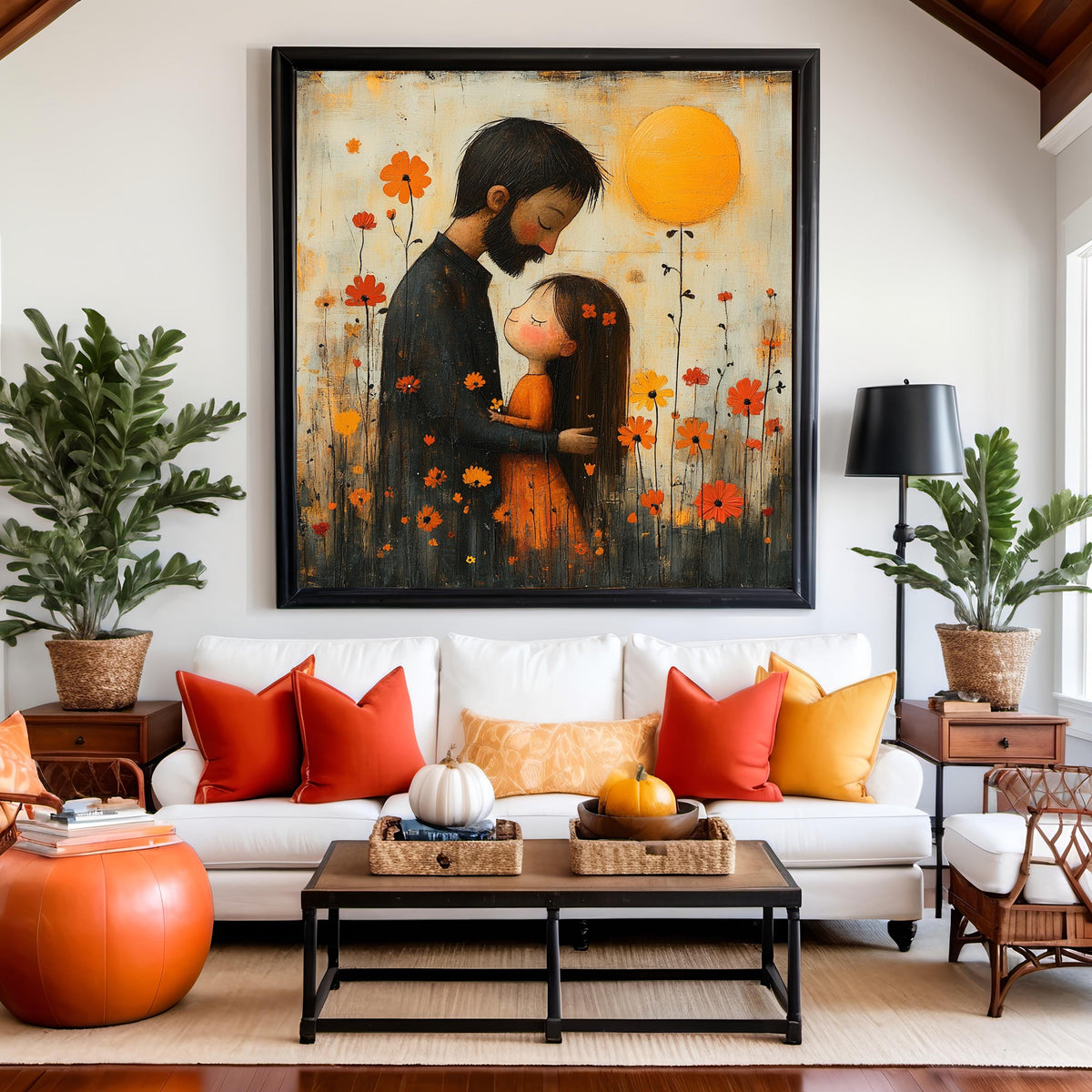 Father Daughter Hug Print: Whimsical Family Love Storybook Wall Art (Digital Download)