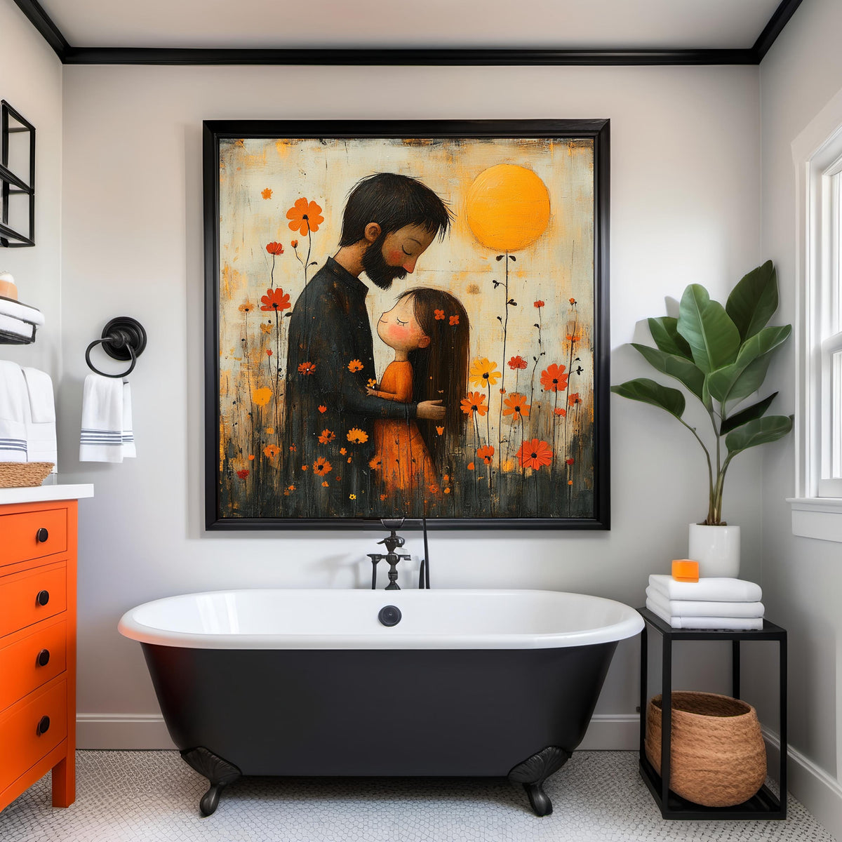 Father Daughter Hug Print: Whimsical Family Love Storybook Wall Art (Digital Download)