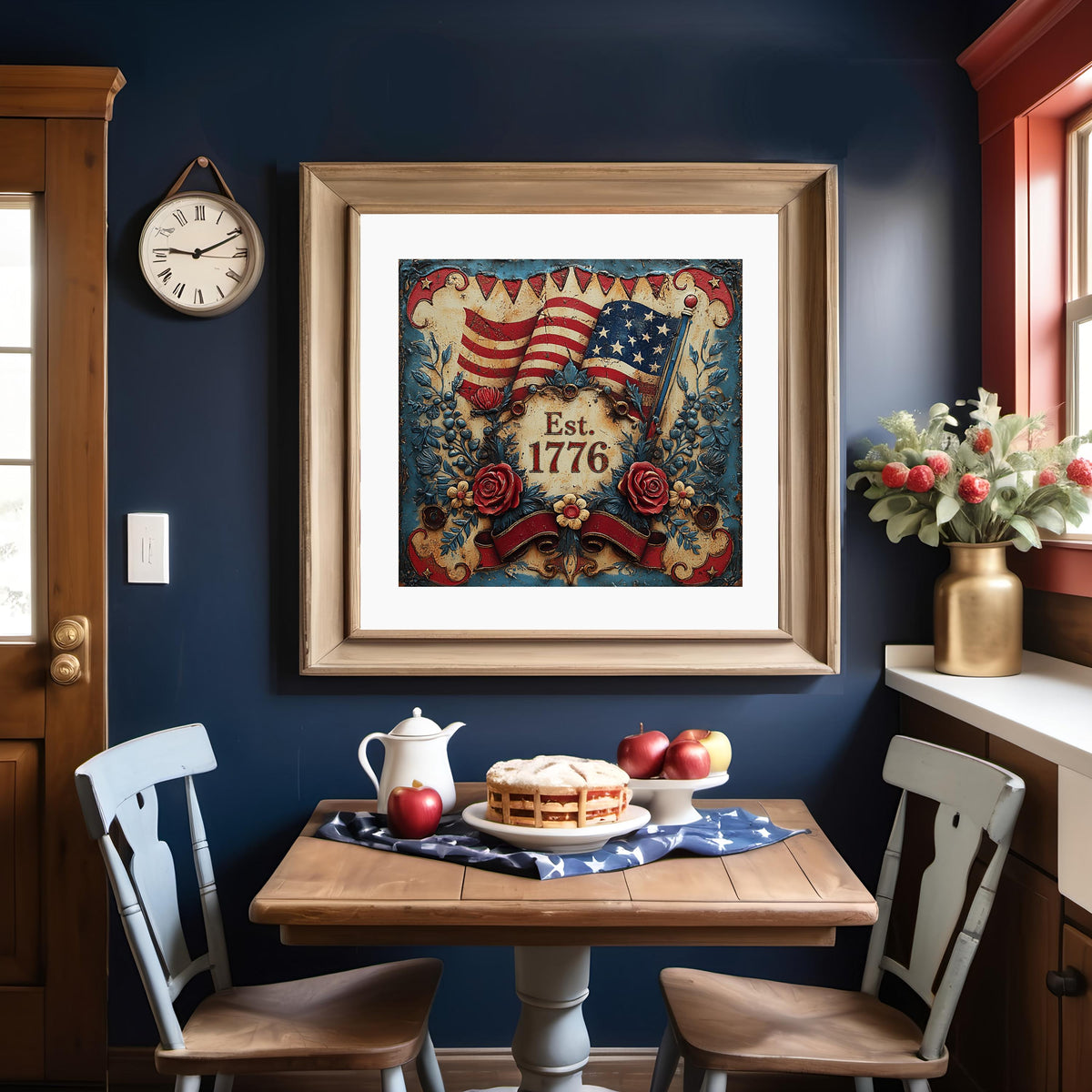 Est 1776 Patriotic Floral Flag Sign Vintage Americana Independence Wall Art (Digital Download)