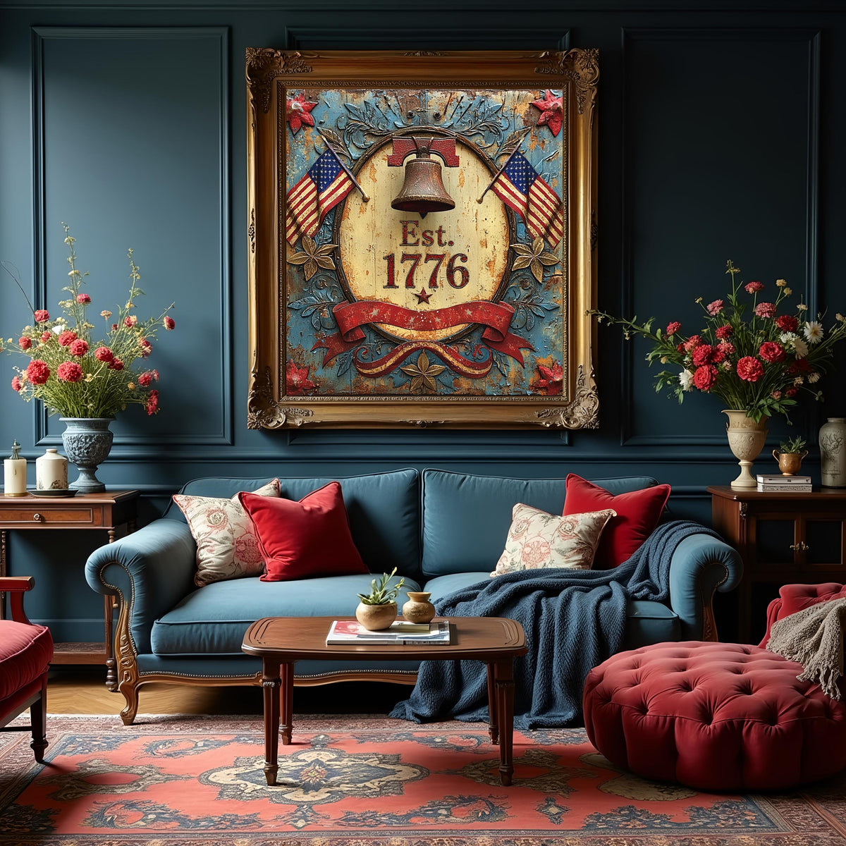 Est 1776 Patriotic Liberty Bell Sign American Flag Vintage Americana Wall Art (Digital Download)