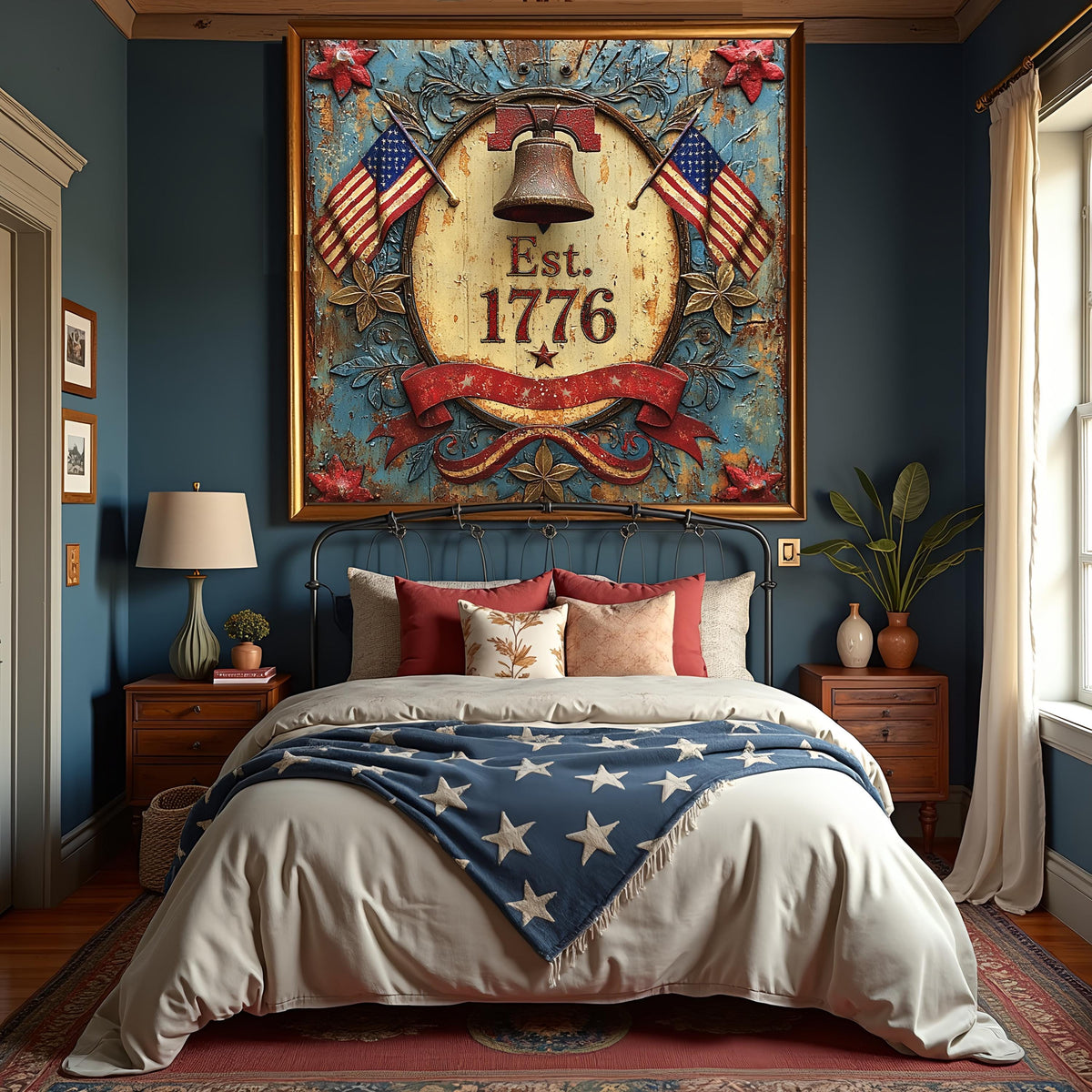 Est 1776 Patriotic Liberty Bell Sign American Flag Vintage Americana Wall Art (Digital Download)