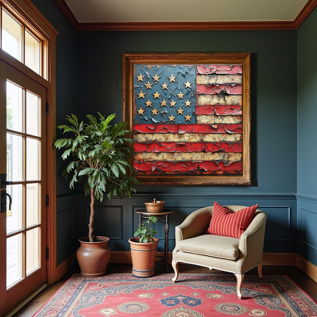 Distressed American Flag Artwork: Rustic Patriotic Wall Art (Digital Download)