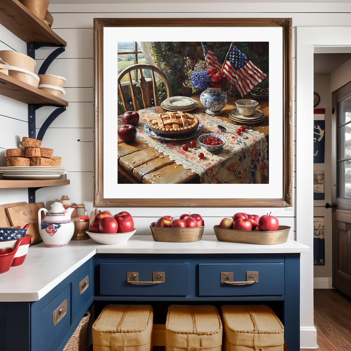 Patriotic Pie Kitchen Wall Art – Vintage Americana Still Life (Digital Download)
