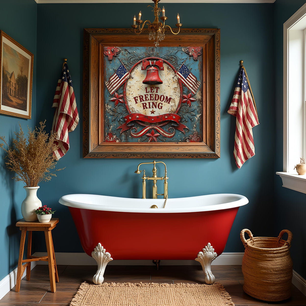 Let Freedom Ring Patriotic Liberty Bell Sign American Flag Americana Wall Art (Digital Download)