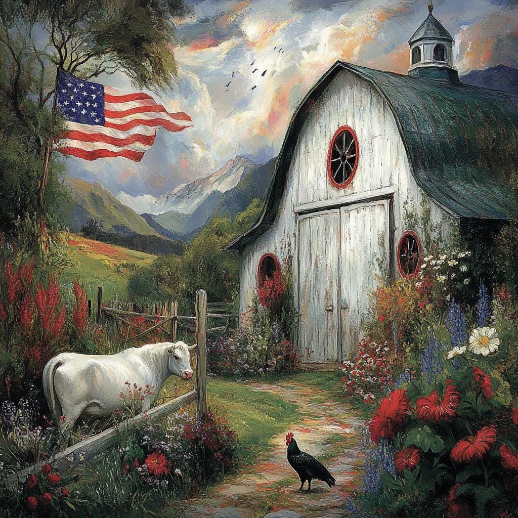 American Heartland Barn Patriotic Farmhouse Landscape American Flag Country Cottage Wall Art (Digital Download)