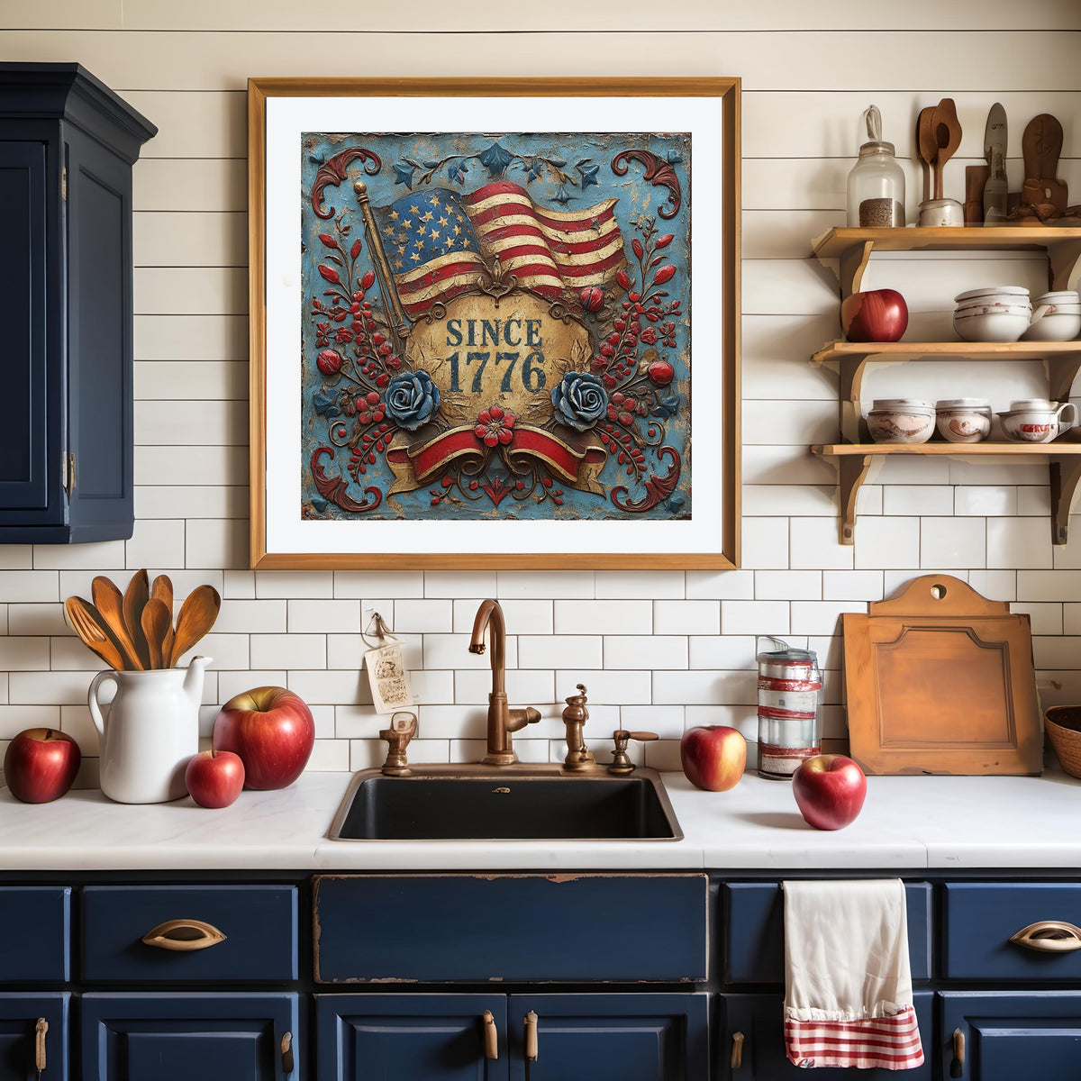 Since 1776 Americana Floral Emblem Patriotic Flag Vintage Wall Art Freedom Decor (Digital Download)