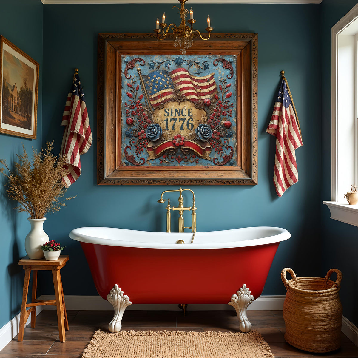 Since 1776 Americana Floral Emblem Patriotic Flag Vintage Wall Art Freedom Decor (Digital Download)