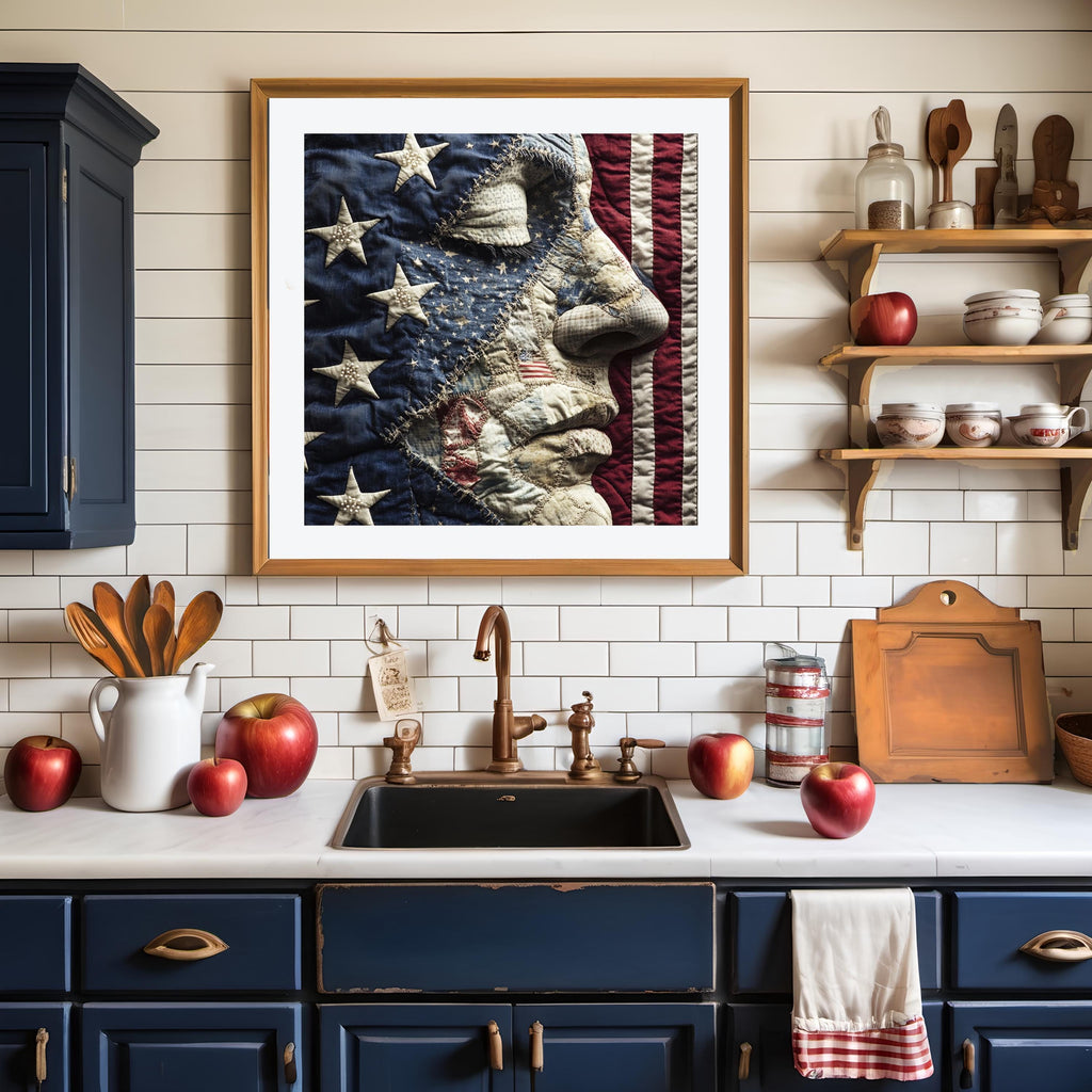 American Quilt Liberty Portrait Patriotic Textile Americana Wall Art (Digital Download)