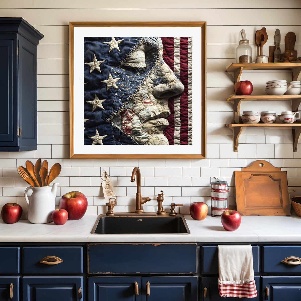 American Quilt Liberty Portrait Patriotic Textile Americana Wall Art (Digital Download)
