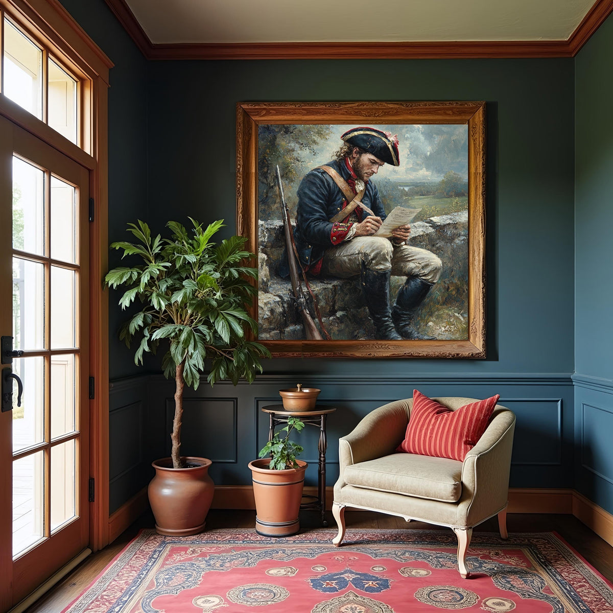 A Letter Home Revolutionary War Soldier Writing Letter Colonial America Historical Wall Art (Digital Download)