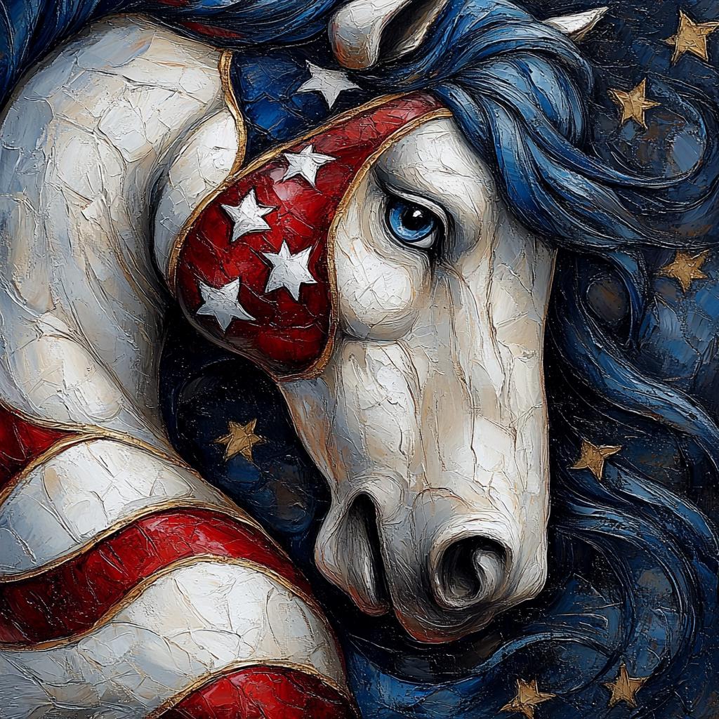 Patriotic Horse Wall Art, Americana Equine Painting, Red White Blue Digital Download