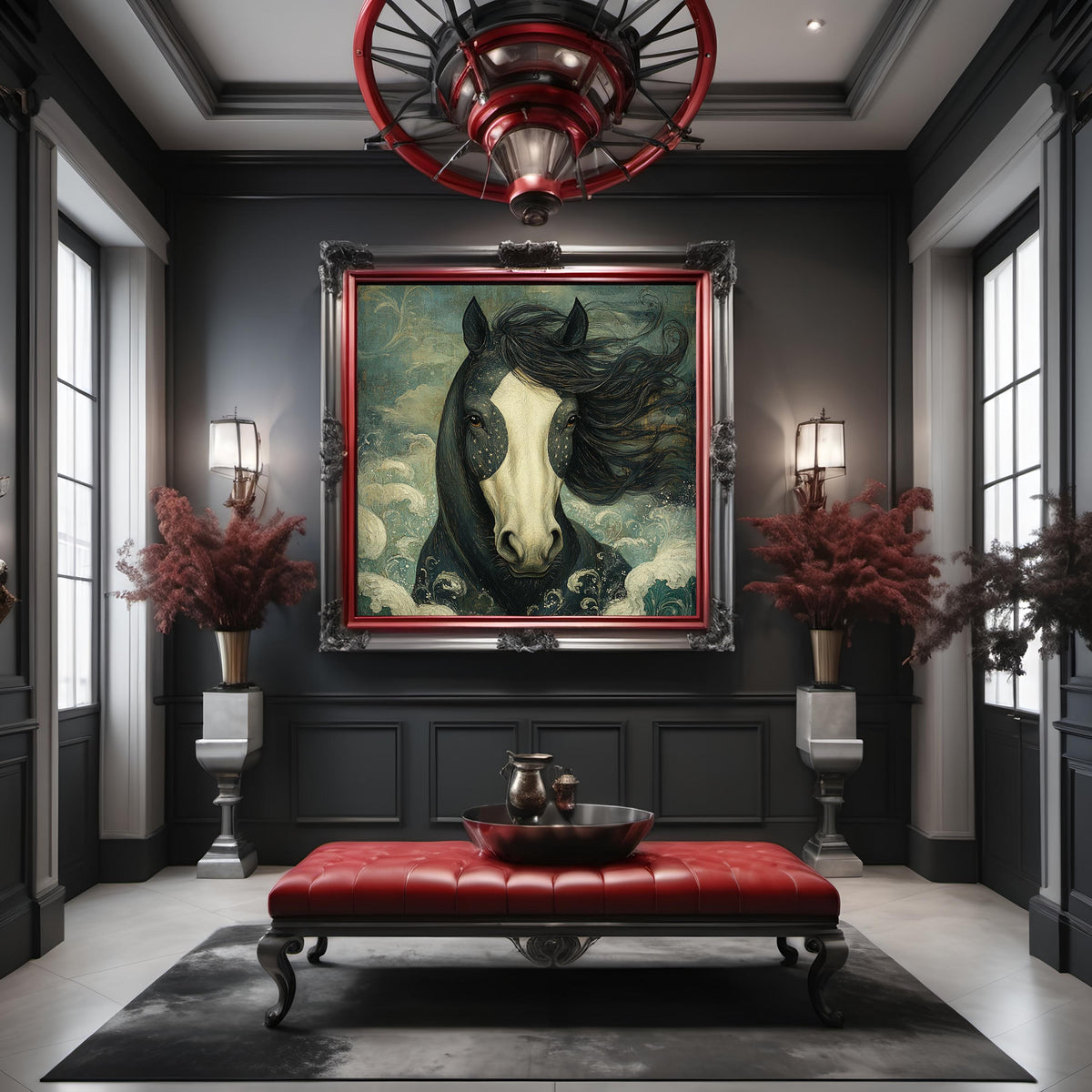 Midnight Tide Black Horse Wall Art Ocean Fantasy Equine Painting Coastal Dreamscape (Digital Download)