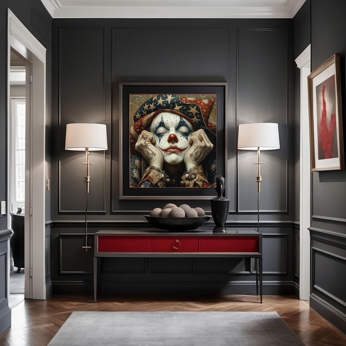 Patriotic Harlequin Dreamer Vintage Americana Clown Portrait Wall Art (Digital Download)