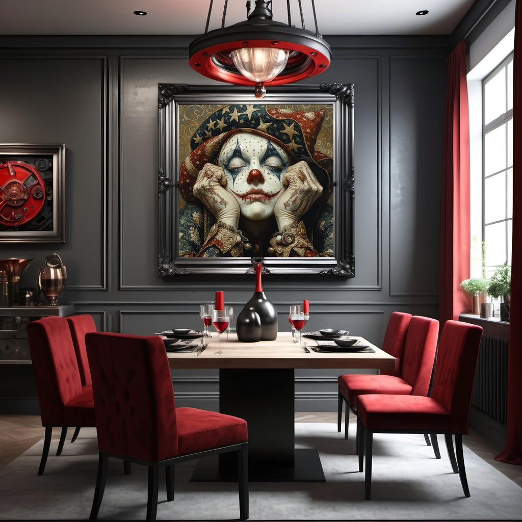 Patriotic Harlequin Dreamer Vintage Americana Clown Portrait Wall Art (Digital Download)