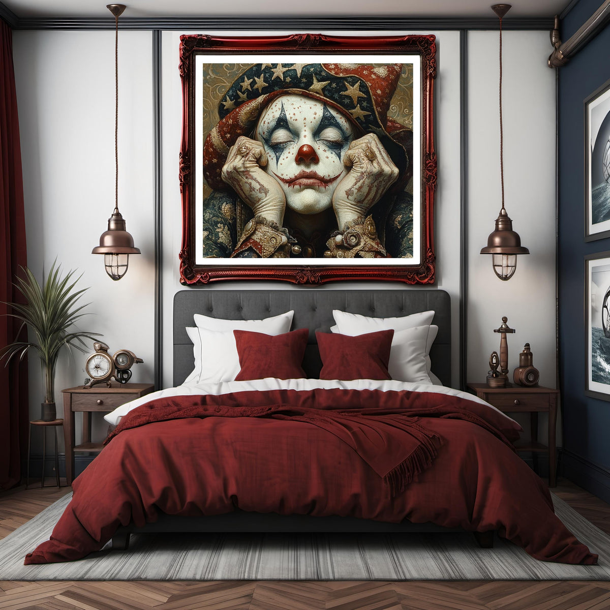 Patriotic Harlequin Dreamer Vintage Americana Clown Portrait Wall Art (Digital Download)