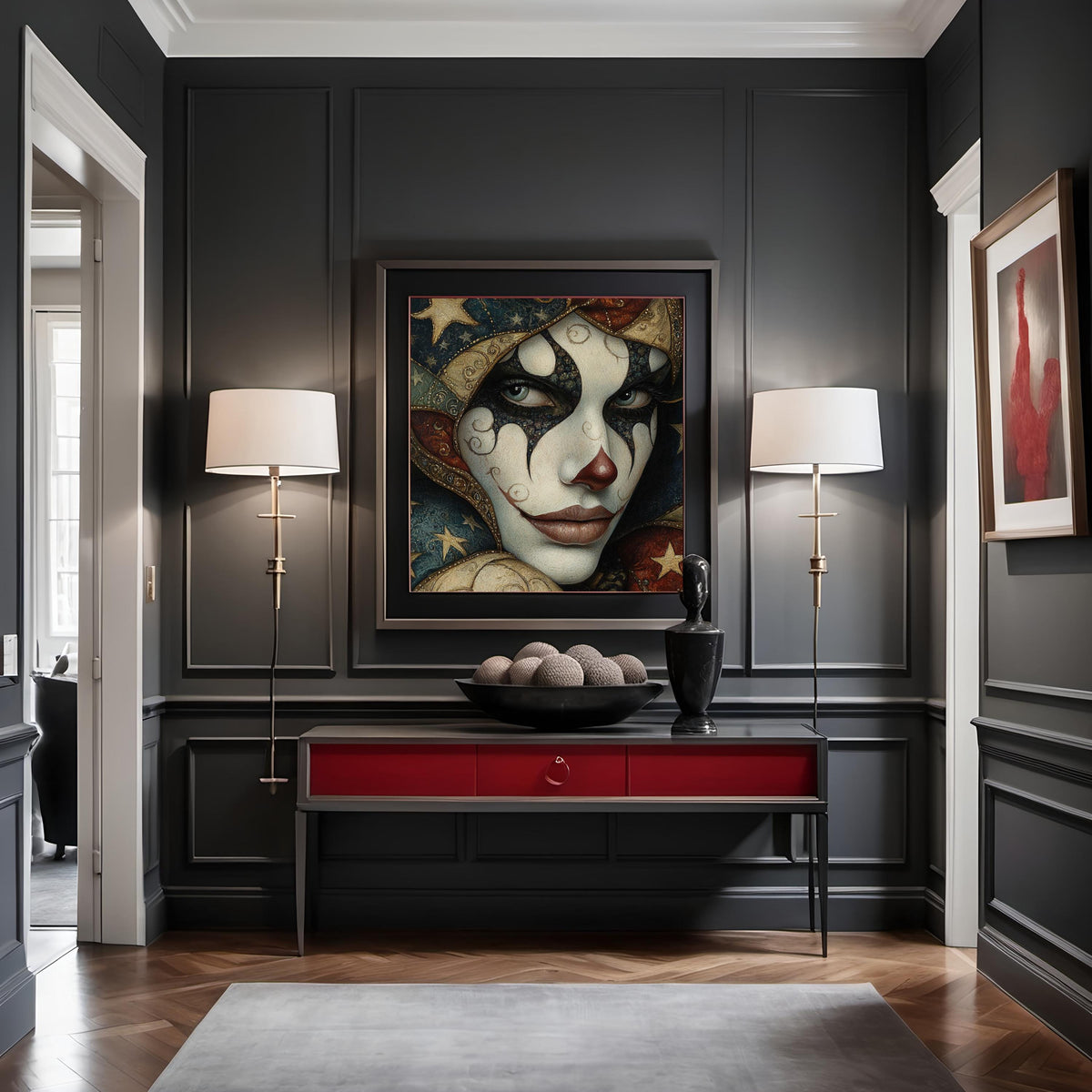 Patriotic Harlequin Portrait Art Nouveau Americana Carnival Wall Art (Digital Download)