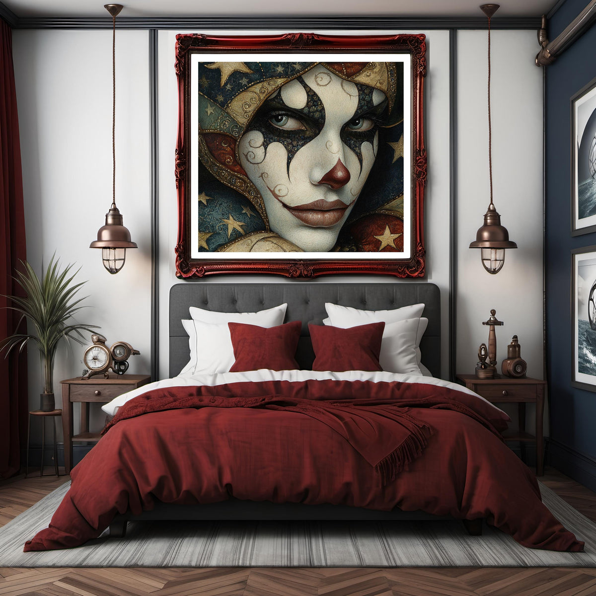Patriotic Harlequin Portrait Art Nouveau Americana Carnival Wall Art (Digital Download)