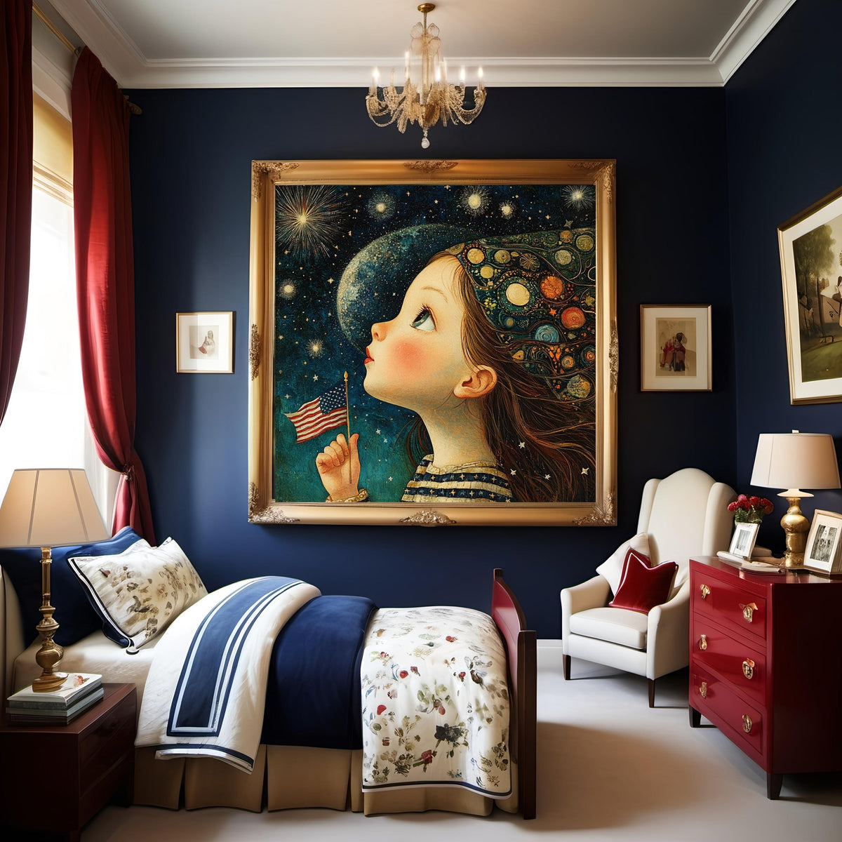 Art Nouveau Patriotic Girl Wall Art: Americana Fourth of July (Digital Download)