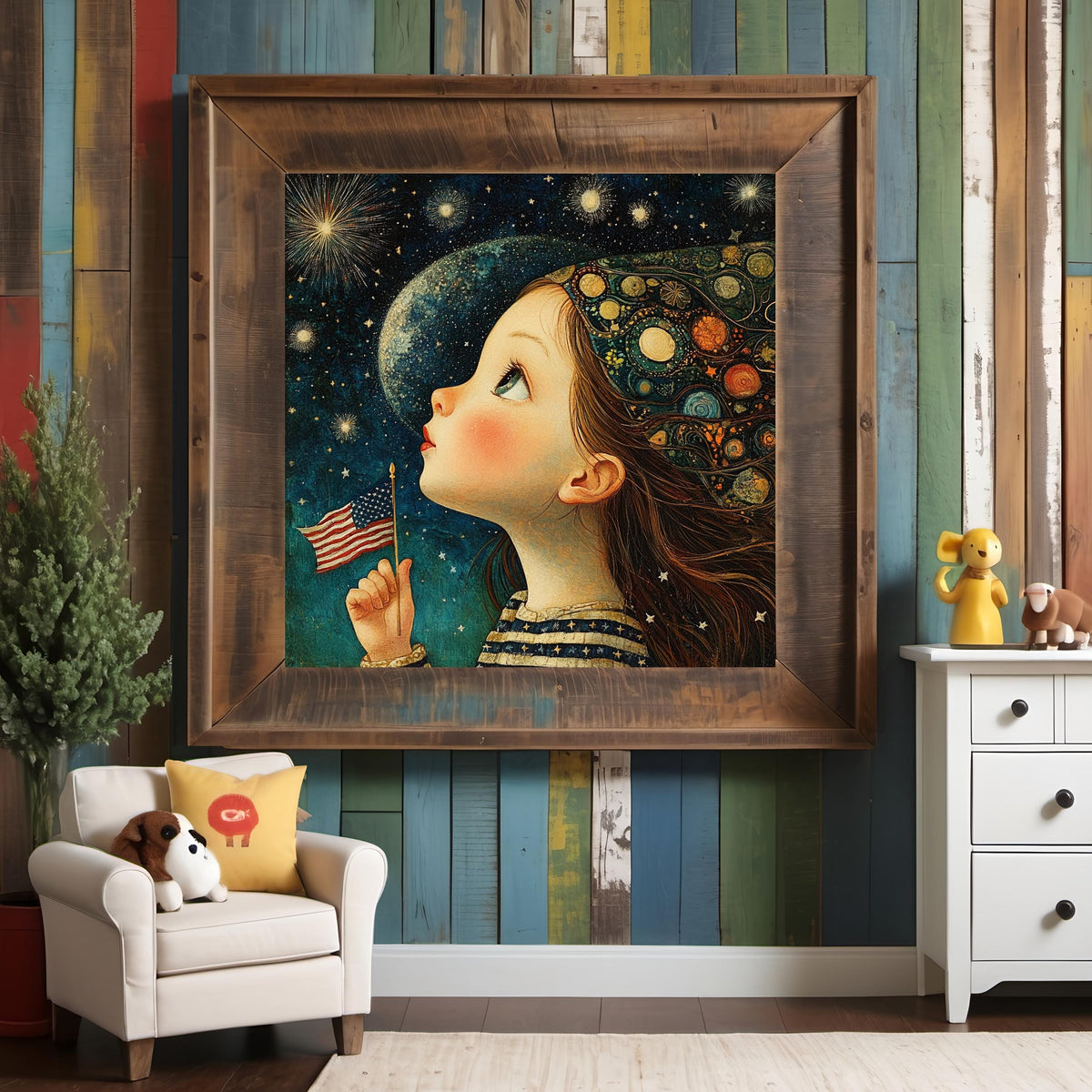 Art Nouveau Patriotic Girl Wall Art: Americana Fourth of July (Digital Download)