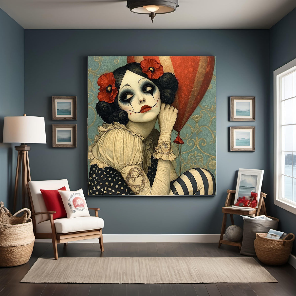 Patriotic Poppy Harlequin Americana Circus Portrait Art Nouveau Wall Art (Digital Download)