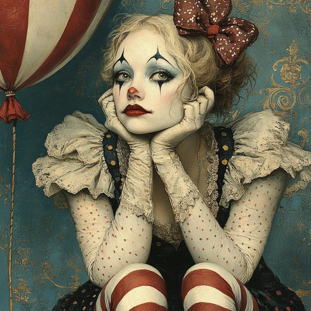 Patriotic Harlequin Daydream Americana Circus Portrait Art Nouveau Wall Art (Digital Download)
