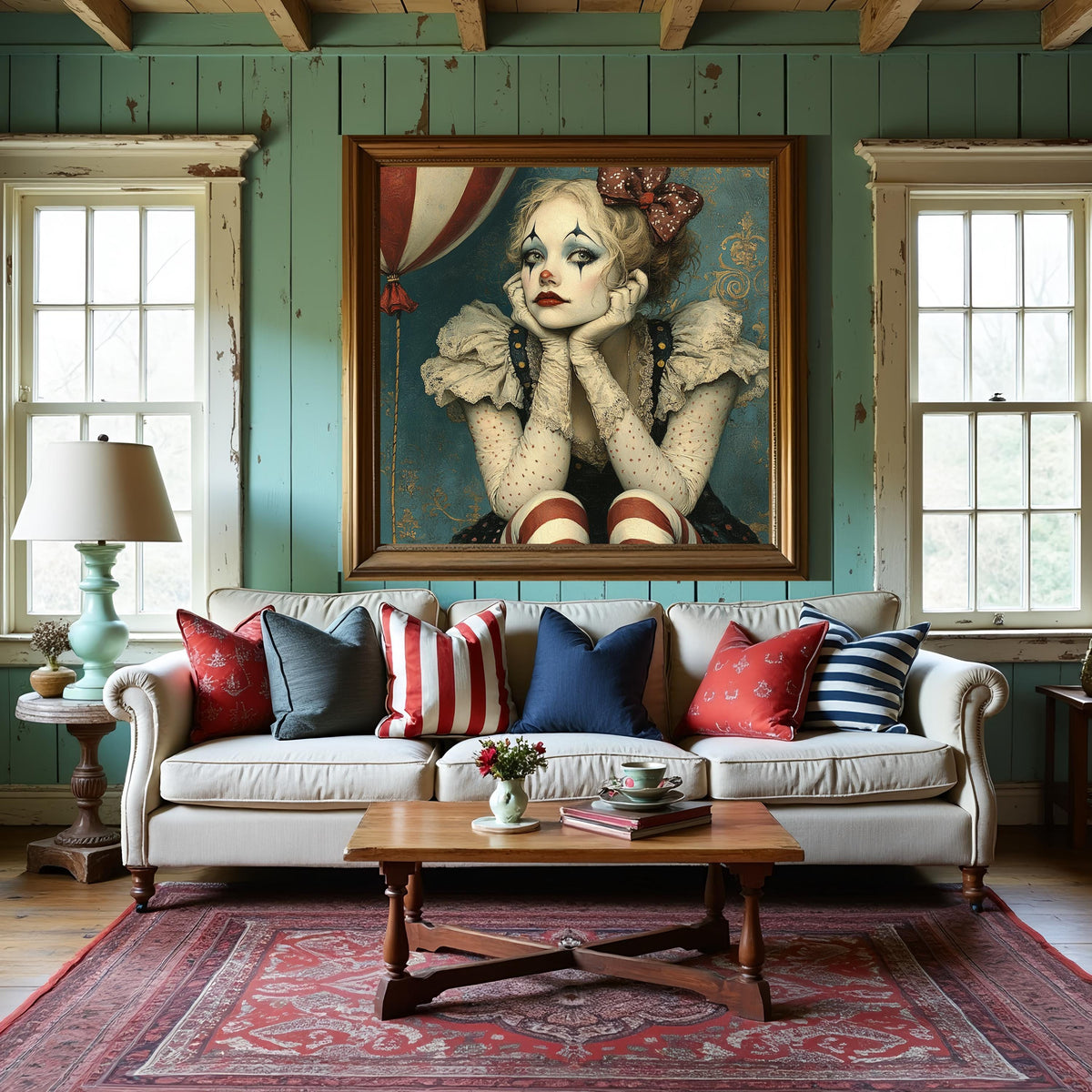 Patriotic Harlequin Daydream Americana Circus Portrait Art Nouveau Wall Art (Digital Download)
