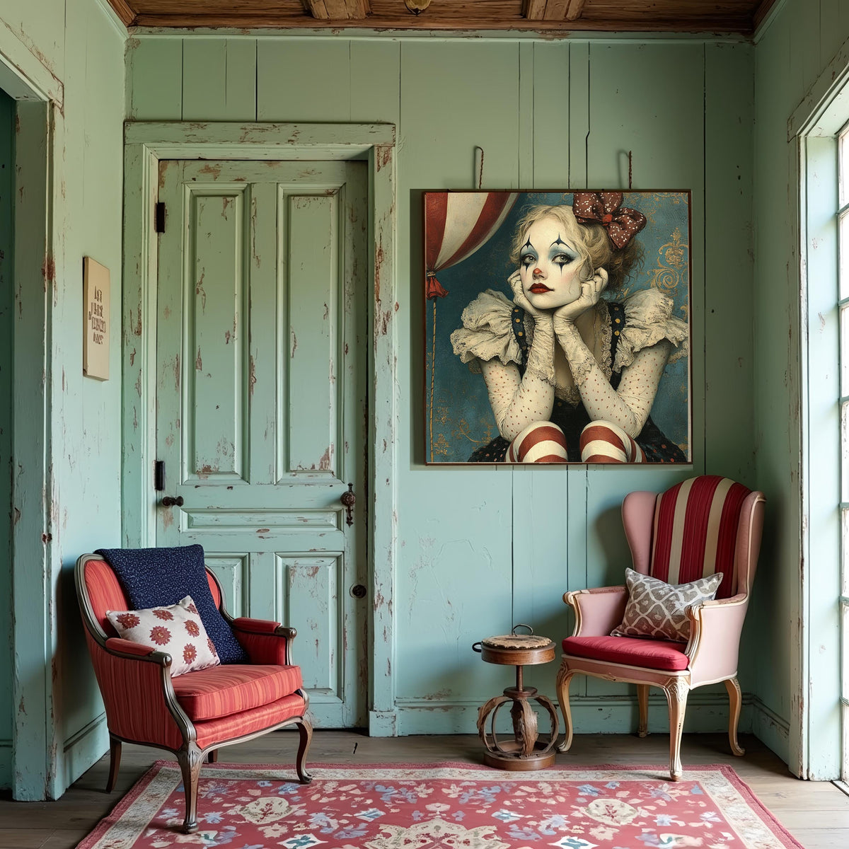 Patriotic Harlequin Daydream Americana Circus Portrait Art Nouveau Wall Art (Digital Download)