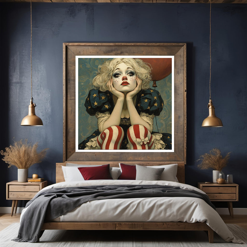 Patriotic Daydream Harlequin Americana Clown Portrait Art Nouveau Wall Art (Digital Download)