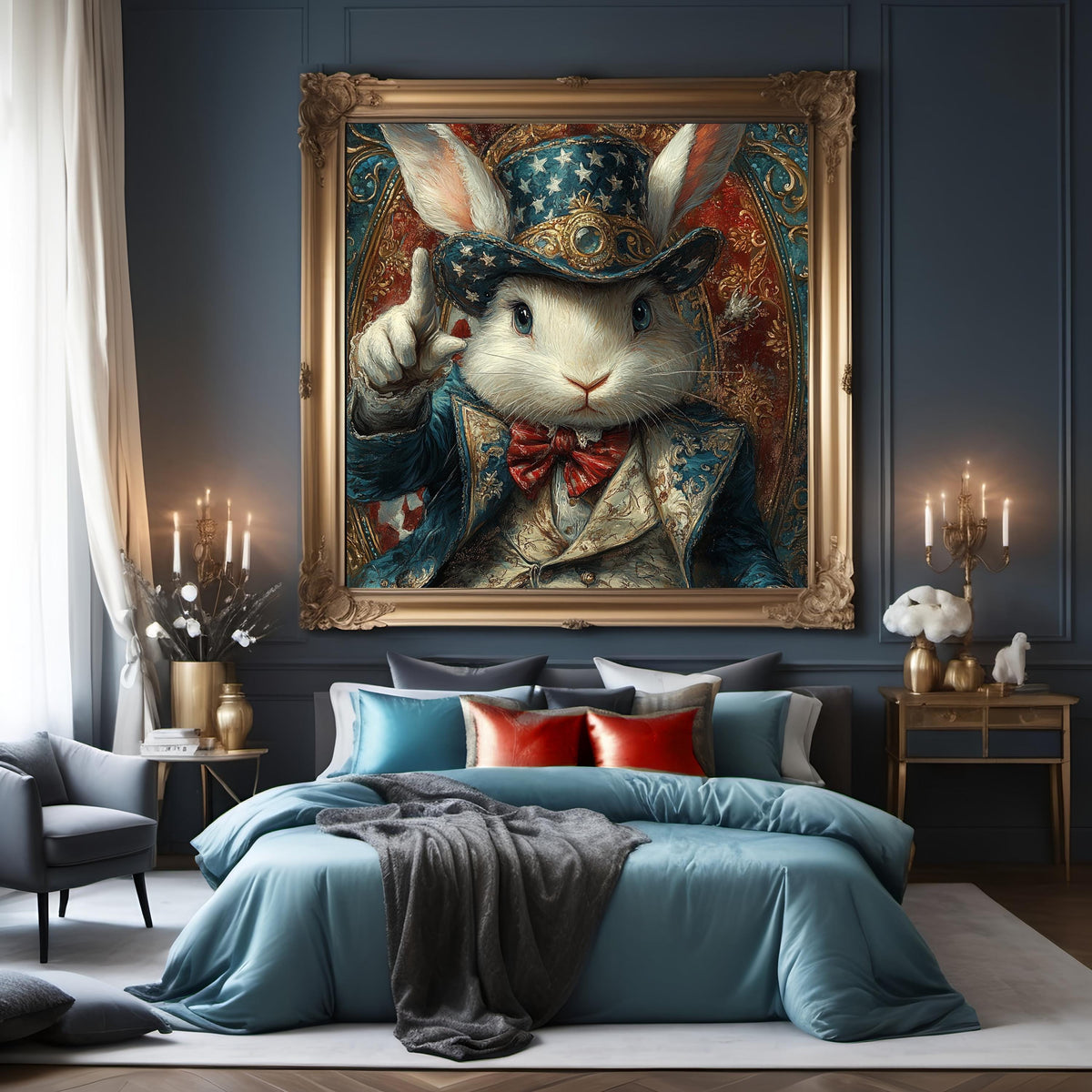 Uncle Bun Wants You Patriotic Rabbit Americana Animal Portrait Wall Art (Digital Download)
