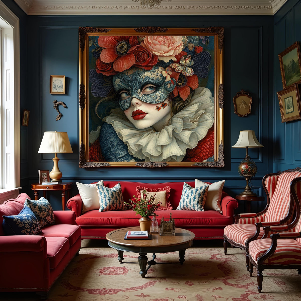 Patriotic Masquerade Belle Art Nouveau Floral Portrait Americana Wall Art (Digital Download)