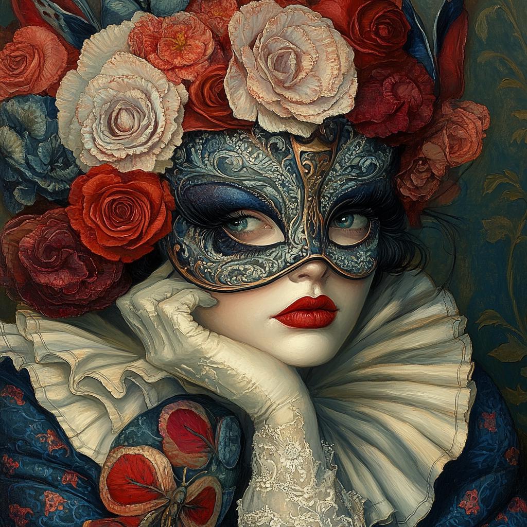 Patriotic Rose Masquerade Art Nouveau Floral Mask Portrait Americana Wall Art (Digital Download)