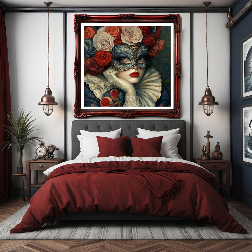 Patriotic Rose Masquerade Art Nouveau Floral Mask Portrait Americana Wall Art (Digital Download)