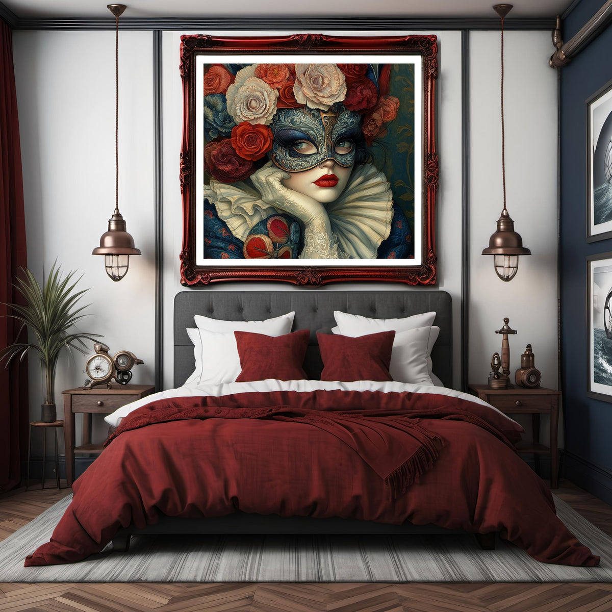 Patriotic Rose Masquerade Art Nouveau Floral Mask Portrait Americana Wall Art (Digital Download)