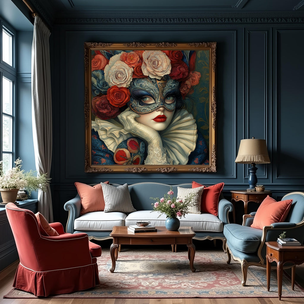 Patriotic Rose Masquerade Art Nouveau Floral Mask Portrait Americana Wall Art (Digital Download)