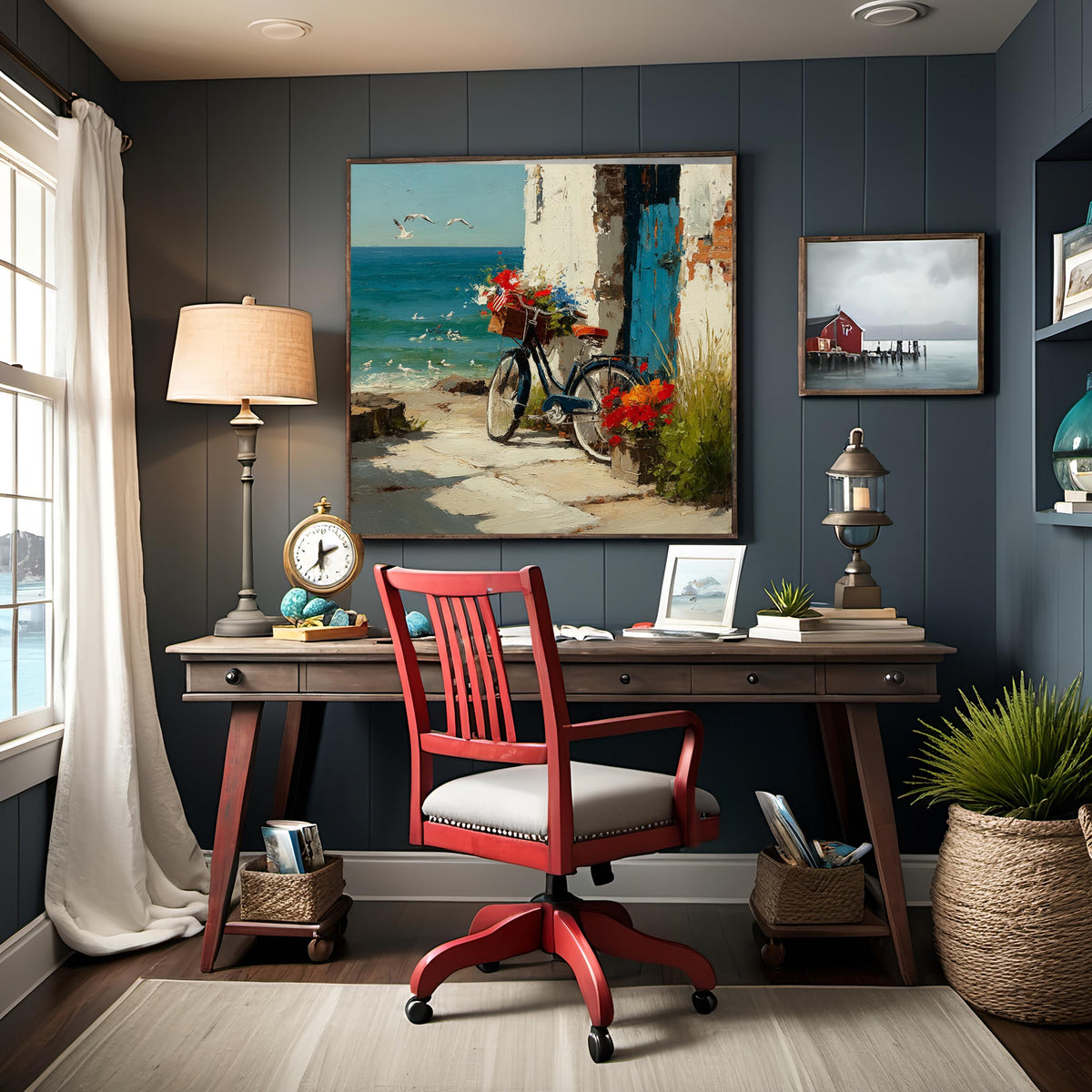 Patriotic Coastal Bicycle by the Sea Beach Cottage Americana Summer Art (Digital Download)