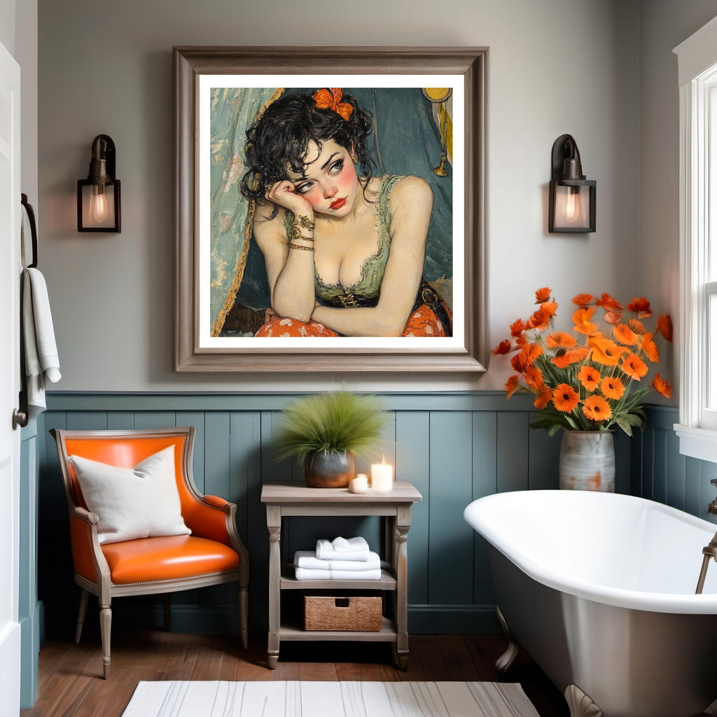 Daydreams and Distractions Vintage Romantic Portrait Artwork Painterly Female Figure Wall Art (Digital Download)