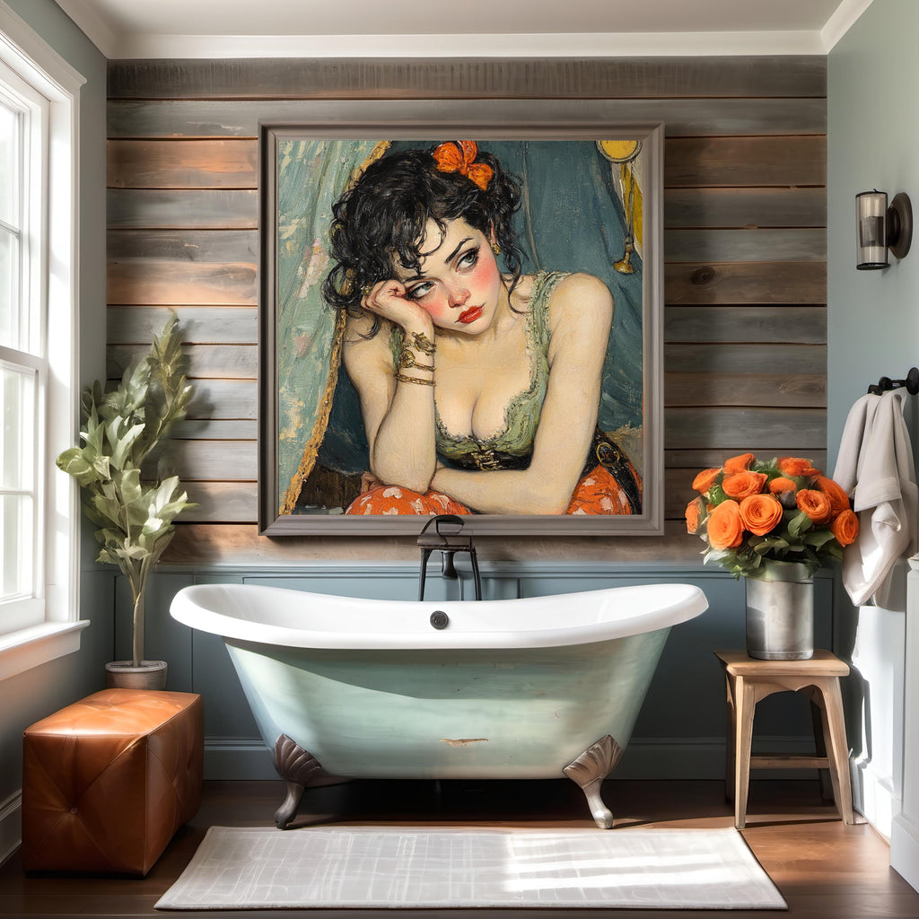 Daydreams and Distractions Vintage Romantic Portrait Artwork Painterly Female Figure Wall Art (Digital Download)
